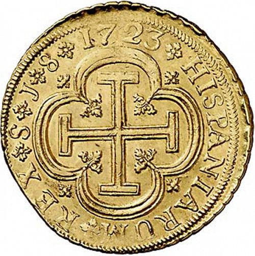 8 Escudos Reverse Image minted in SPAIN in 1723J (1700-46  -  FELIPE V)  - The Coin Database