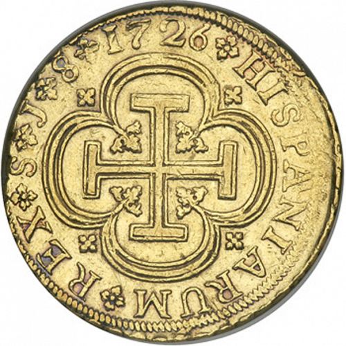 8 Escudos Reverse Image minted in SPAIN in 1726J (1700-46  -  FELIPE V)  - The Coin Database