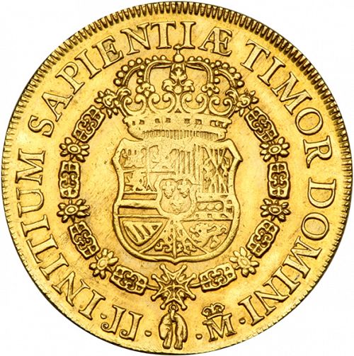 8 Escudos Reverse Image minted in SPAIN in 1729JJ (1700-46  -  FELIPE V)  - The Coin Database