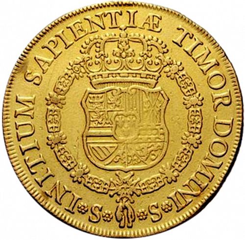 8 Escudos Reverse Image minted in SPAIN in 1729 (1700-46  -  FELIPE V)  - The Coin Database