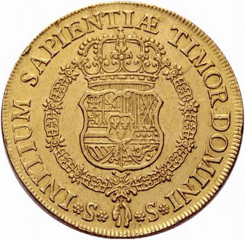 8 Escudos Reverse Image minted in SPAIN in 1730 (1700-46  -  FELIPE V)  - The Coin Database