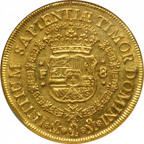 8 Escudos Reverse Image minted in SPAIN in 1733F (1700-46  -  FELIPE V)  - The Coin Database