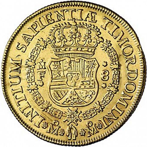 8 Escudos Reverse Image minted in SPAIN in 1734MF (1700-46  -  FELIPE V)  - The Coin Database