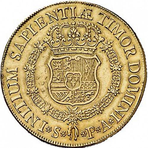 8 Escudos Reverse Image minted in SPAIN in 1734PA (1700-46  -  FELIPE V)  - The Coin Database