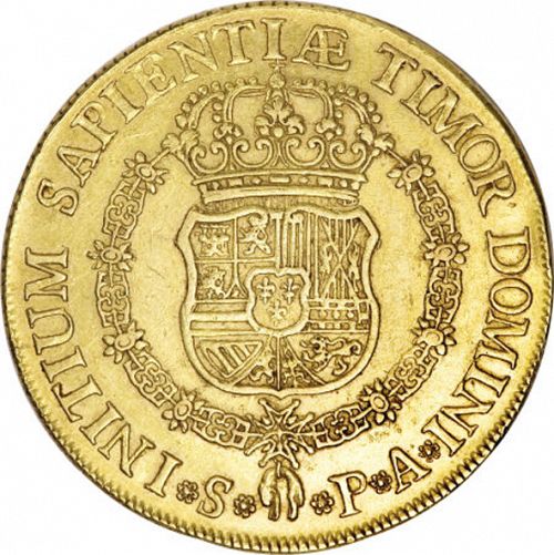 8 Escudos Reverse Image minted in SPAIN in 1736PA (1700-46  -  FELIPE V)  - The Coin Database