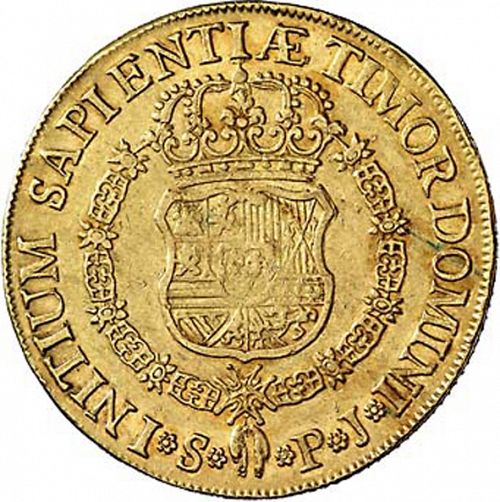 8 Escudos Reverse Image minted in SPAIN in 1738PJ (1700-46  -  FELIPE V)  - The Coin Database