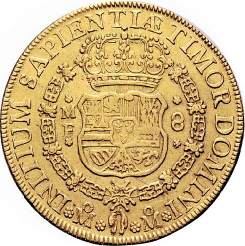 8 Escudos Reverse Image minted in SPAIN in 1739MF (1700-46  -  FELIPE V)  - The Coin Database