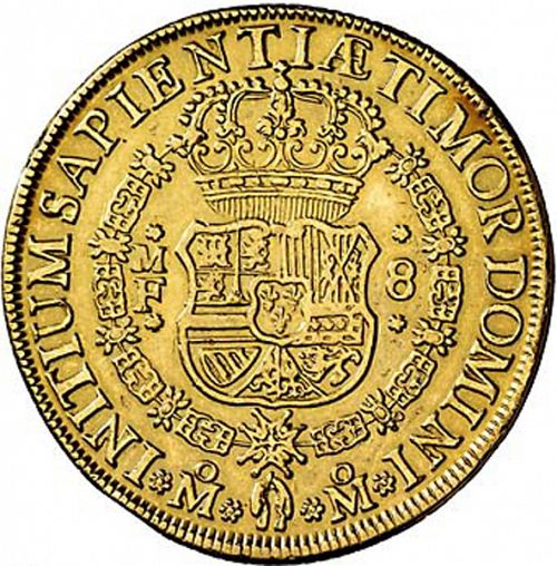 8 Escudos Reverse Image minted in SPAIN in 1747MF (1700-46  -  FELIPE V)  - The Coin Database