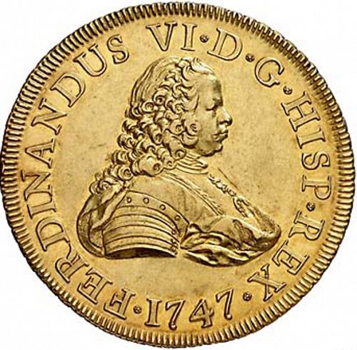 8 Escudos Obverse Image minted in SPAIN in 1747J (1746-59  -  FERNANDO VI)  - The Coin Database