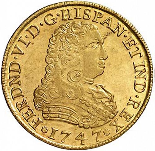8 Escudos Obverse Image minted in SPAIN in 1747MF (1746-59  -  FERNANDO VI)  - The Coin Database