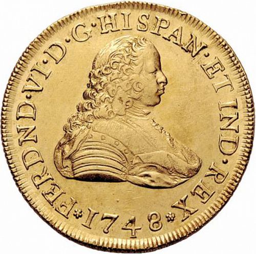 8 Escudos Obverse Image minted in SPAIN in 1748MF (1746-59  -  FERNANDO VI)  - The Coin Database