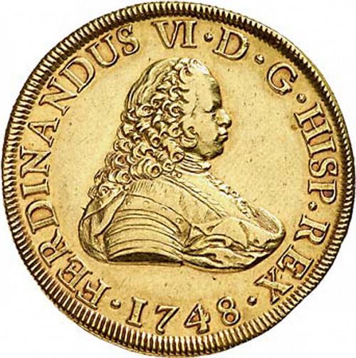 8 Escudos Obverse Image minted in SPAIN in 1748PJ (1746-59  -  FERNANDO VI)  - The Coin Database