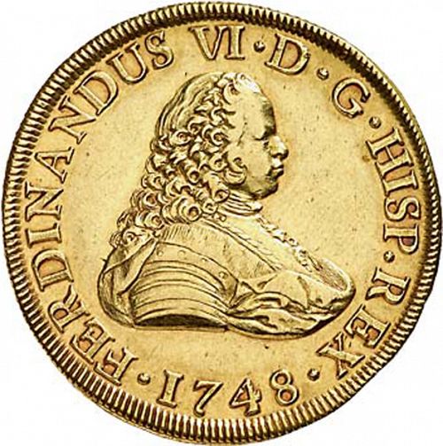 8 Escudos Obverse Image minted in SPAIN in 1748PJ (1746-59  -  FERNANDO VI)  - The Coin Database
