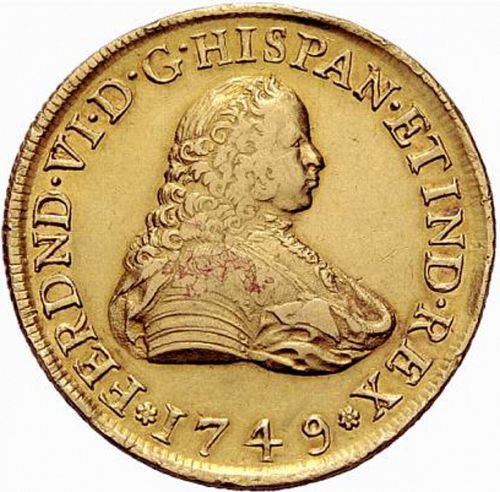 8 Escudos Obverse Image minted in SPAIN in 1749MF (1746-59  -  FERNANDO VI)  - The Coin Database