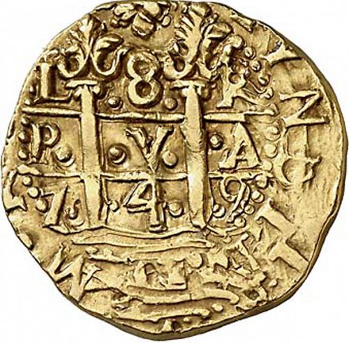 8 Escudos Obverse Image minted in SPAIN in 1749R (1746-59  -  FERNANDO VI)  - The Coin Database