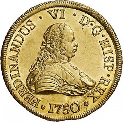 8 Escudos Obverse Image minted in SPAIN in 1750J (1746-59  -  FERNANDO VI)  - The Coin Database