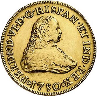 8 Escudos Obverse Image minted in SPAIN in 1750MF (1746-59  -  FERNANDO VI)  - The Coin Database