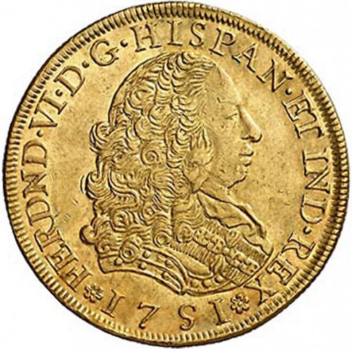 8 Escudos Obverse Image minted in SPAIN in 1751J (1746-59  -  FERNANDO VI)  - The Coin Database