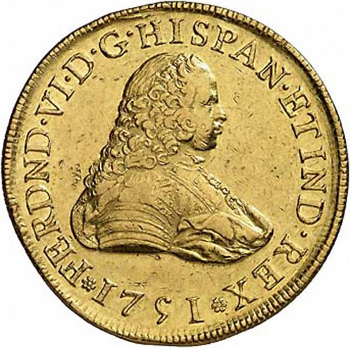 8 Escudos Obverse Image minted in SPAIN in 1751MF (1746-59  -  FERNANDO VI)  - The Coin Database