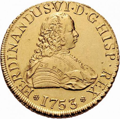 8 Escudos Obverse Image minted in SPAIN in 1753J (1746-59  -  FERNANDO VI)  - The Coin Database