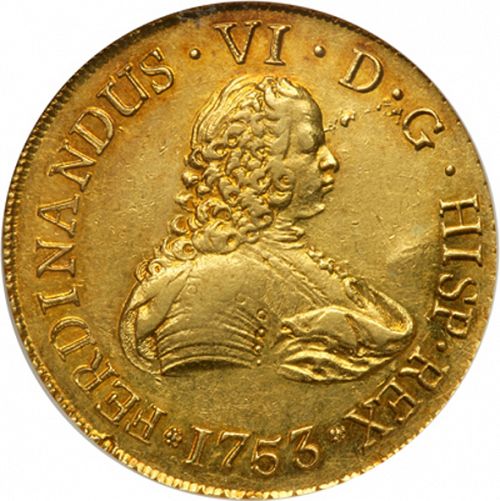 8 Escudos Obverse Image minted in SPAIN in 1753J (1746-59  -  FERNANDO VI)  - The Coin Database