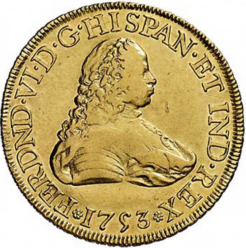 8 Escudos Obverse Image minted in SPAIN in 1753MF (1746-59  -  FERNANDO VI)  - The Coin Database