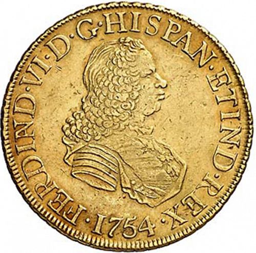 8 Escudos Obverse Image minted in SPAIN in 1754JD (1746-59  -  FERNANDO VI)  - The Coin Database