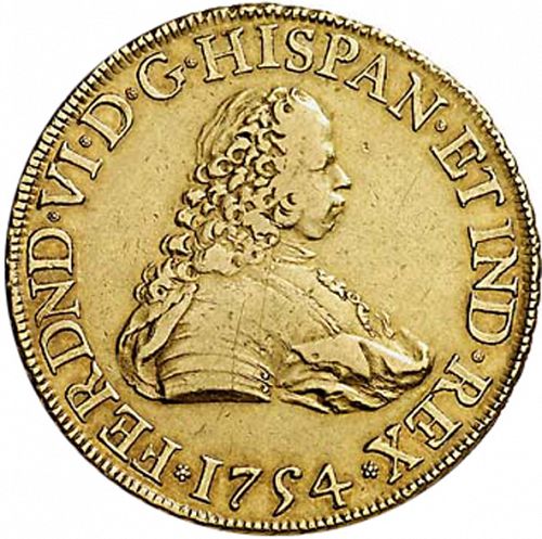 8 Escudos Obverse Image minted in SPAIN in 1754MF (1746-59  -  FERNANDO VI)  - The Coin Database