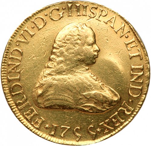 8 Escudos Obverse Image minted in SPAIN in 1755J (1746-59  -  FERNANDO VI)  - The Coin Database