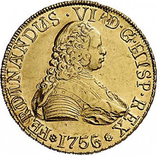 8 Escudos Obverse Image minted in SPAIN in 1756J (1746-59  -  FERNANDO VI)  - The Coin Database