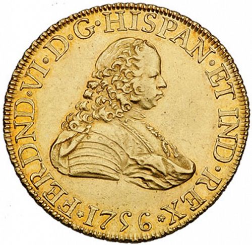 8 Escudos Obverse Image minted in SPAIN in 1756MM (1746-59  -  FERNANDO VI)  - The Coin Database