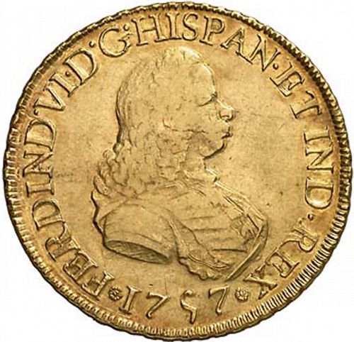 8 Escudos Obverse Image minted in SPAIN in 1757J (1746-59  -  FERNANDO VI)  - The Coin Database