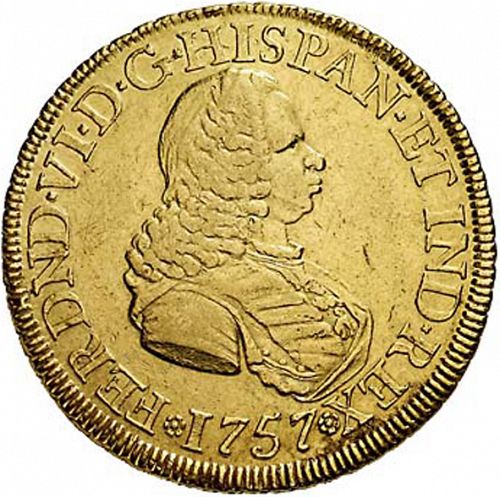 8 Escudos Obverse Image minted in SPAIN in 1757J (1746-59  -  FERNANDO VI)  - The Coin Database