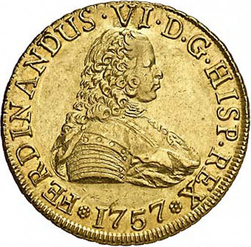 8 Escudos Obverse Image minted in SPAIN in 1757J (1746-59  -  FERNANDO VI)  - The Coin Database