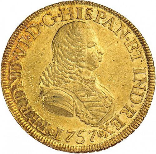 8 Escudos Obverse Image minted in SPAIN in 1757SJ (1746-59  -  FERNANDO VI)  - The Coin Database