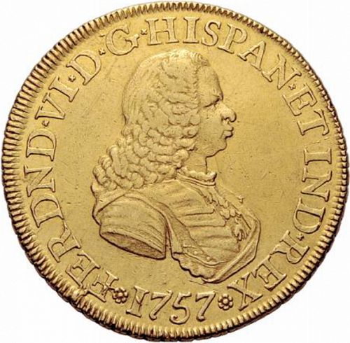 8 Escudos Obverse Image minted in SPAIN in 1757S (1746-59  -  FERNANDO VI)  - The Coin Database