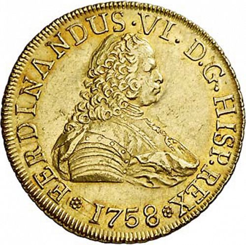 8 Escudos Obverse Image minted in SPAIN in 1758J (1746-59  -  FERNANDO VI)  - The Coin Database