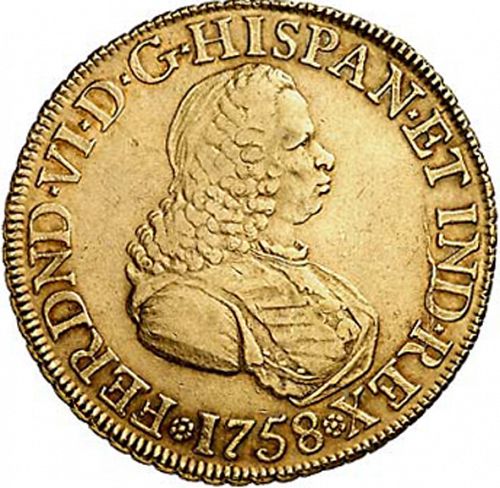 8 Escudos Obverse Image minted in SPAIN in 1758J (1746-59  -  FERNANDO VI)  - The Coin Database