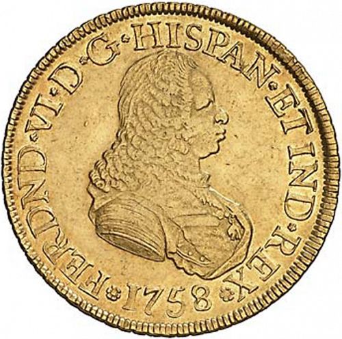 8 Escudos Obverse Image minted in SPAIN in 1758J (1746-59  -  FERNANDO VI)  - The Coin Database