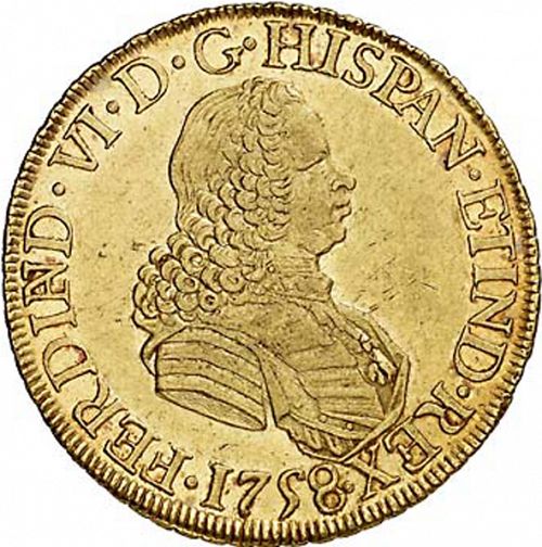 8 Escudos Obverse Image minted in SPAIN in 1758MM (1746-59  -  FERNANDO VI)  - The Coin Database