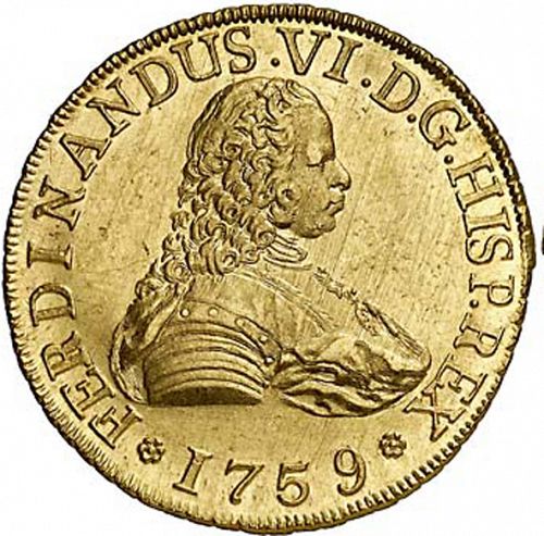 8 Escudos Obverse Image minted in SPAIN in 1759J (1746-59  -  FERNANDO VI)  - The Coin Database