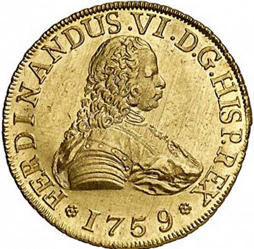 8 Escudos Obverse Image minted in SPAIN in 1759J (1746-59  -  FERNANDO VI)  - The Coin Database