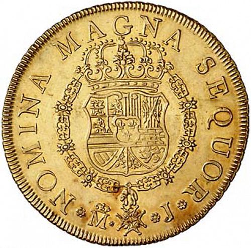 8 Escudos Reverse Image minted in SPAIN in 1747J (1746-59  -  FERNANDO VI)  - The Coin Database