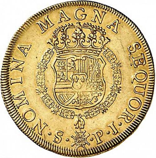 8 Escudos Reverse Image minted in SPAIN in 1748PJ (1746-59  -  FERNANDO VI)  - The Coin Database