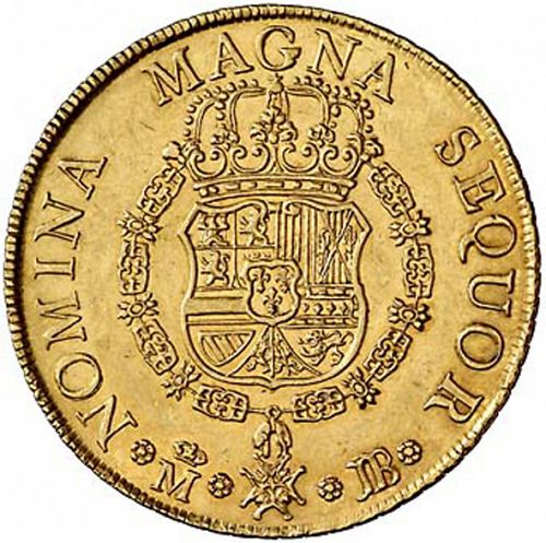 8 Escudos Reverse Image minted in SPAIN in 1749JB (1746-59  -  FERNANDO VI)  - The Coin Database