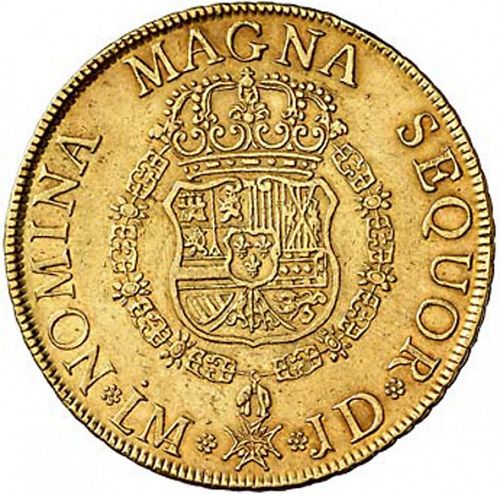 8 Escudos Reverse Image minted in SPAIN in 1754JD (1746-59  -  FERNANDO VI)  - The Coin Database