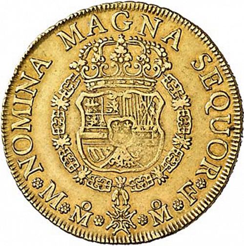8 Escudos Reverse Image minted in SPAIN in 1754MF (1746-59  -  FERNANDO VI)  - The Coin Database
