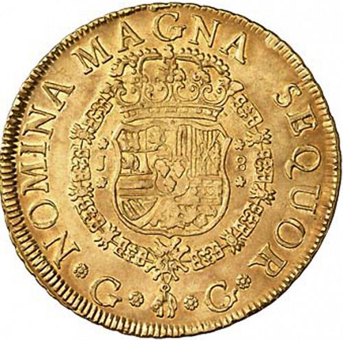 8 Escudos Reverse Image minted in SPAIN in 1757J (1746-59  -  FERNANDO VI)  - The Coin Database