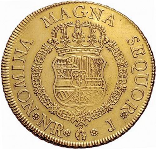 8 Escudos Reverse Image minted in SPAIN in 1757J (1746-59  -  FERNANDO VI)  - The Coin Database