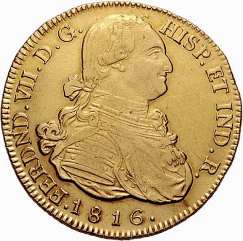8 Escudos Obverse Image minted in SPAIN in 1816F (1808-33  -  FERNANDO VII)  - The Coin Database